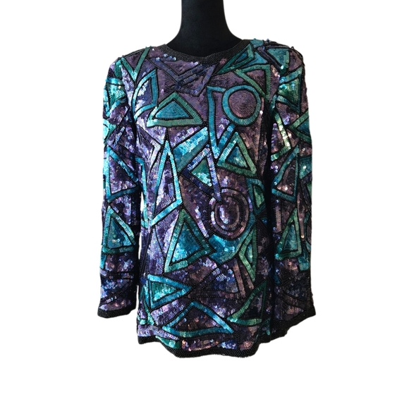 Gorgeous Sequins Joan Leslie Evenings Blouse-Size Medium - Picture 4 of 16